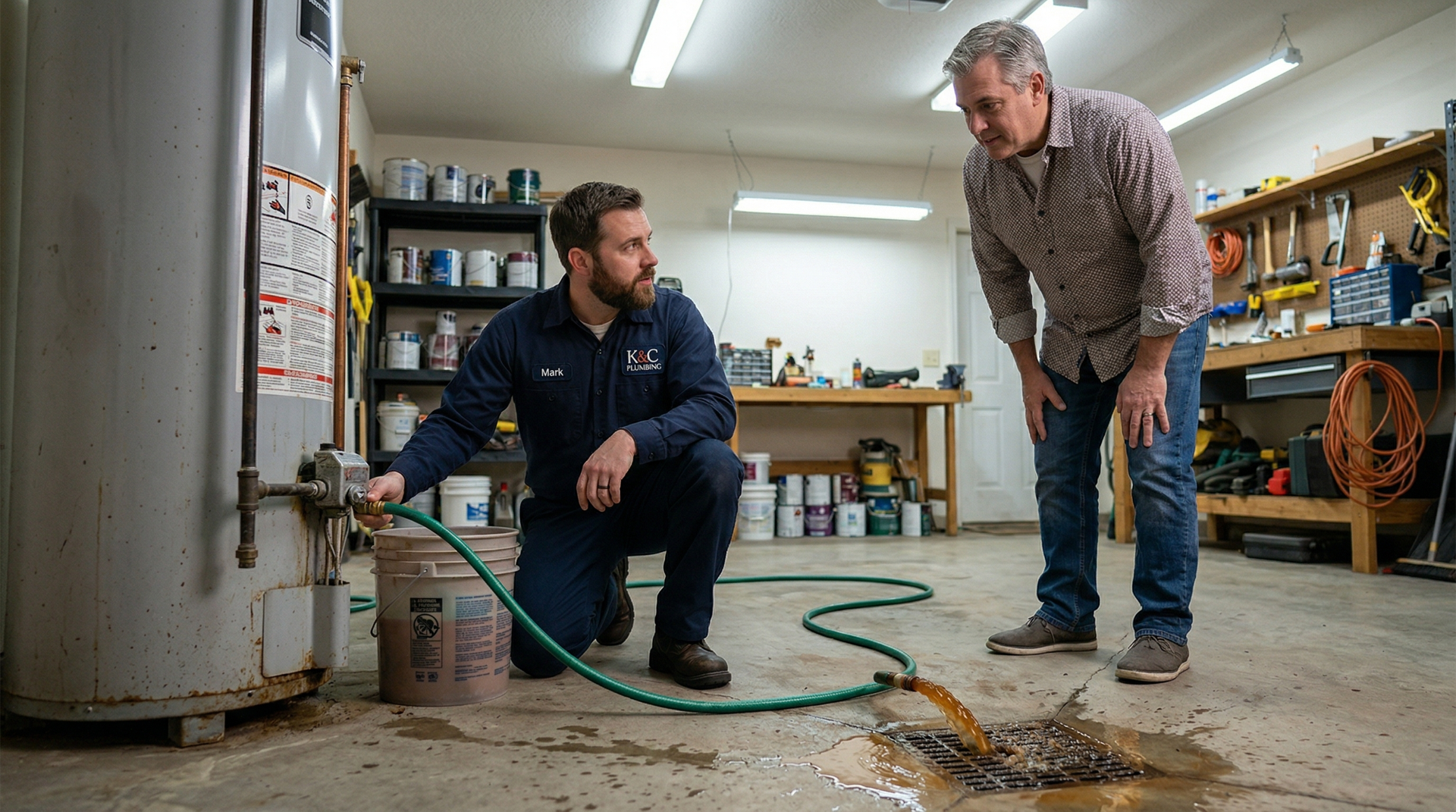 Plumber working on a water heater