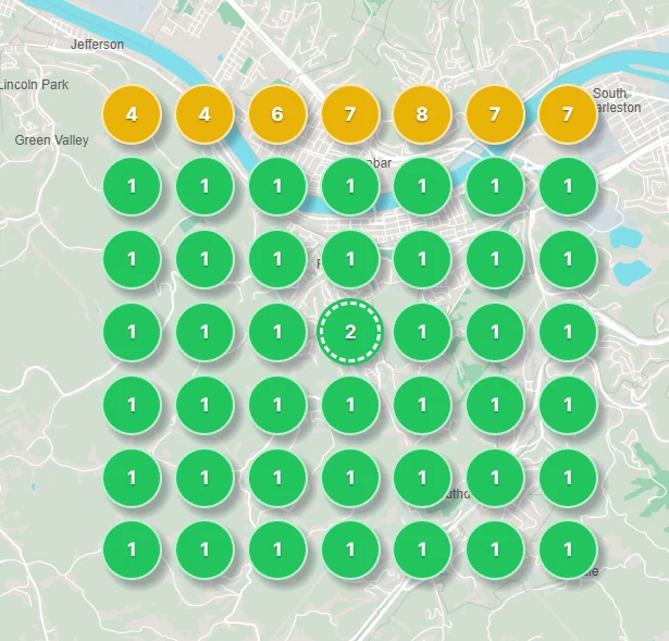 Map scan for Foxtrot Developments showing bathroom remodeling visibility near South Charleston, West Virginia