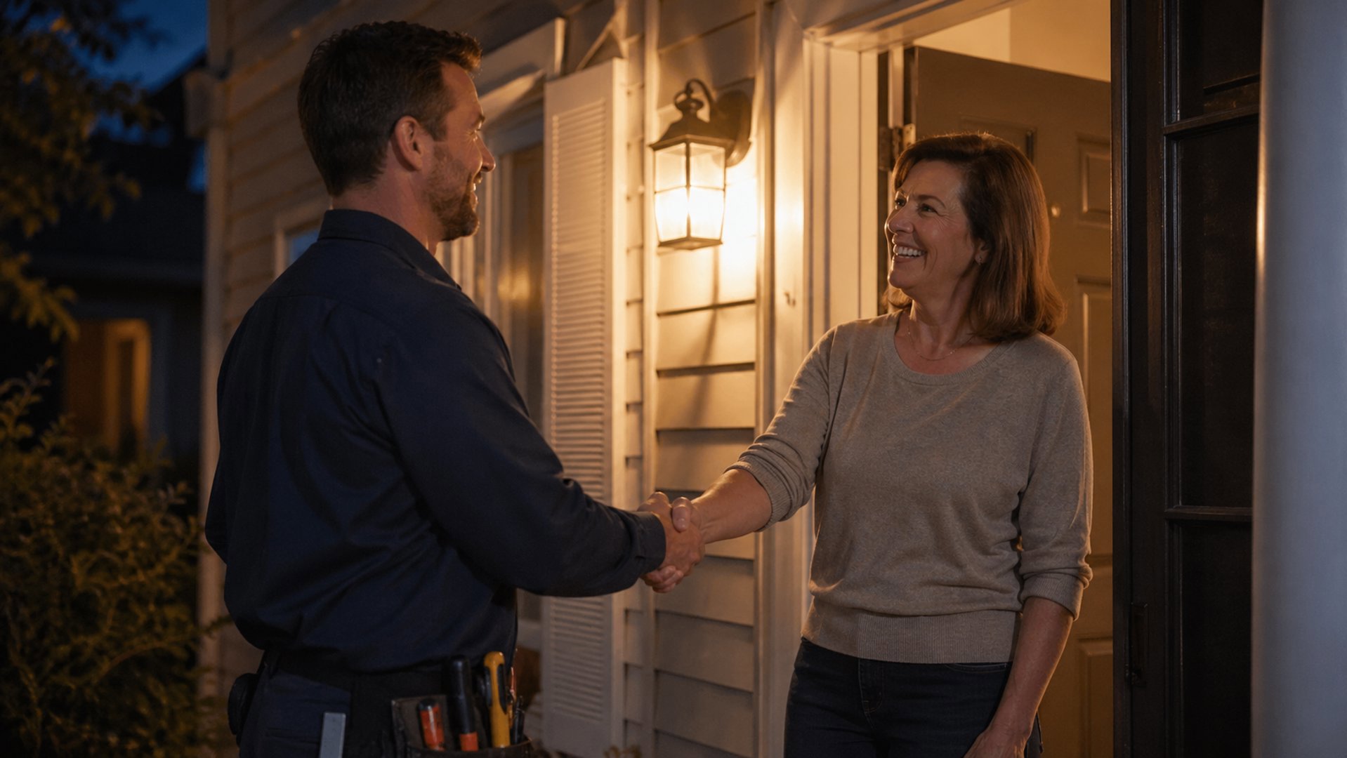 Locksmith meeting a homeowner at their front door for service