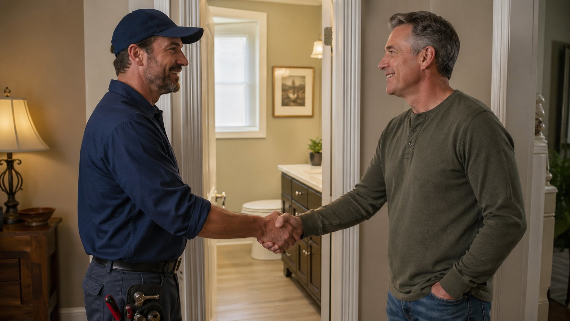 Septic service professional meeting with a homeowner for a system evaluation