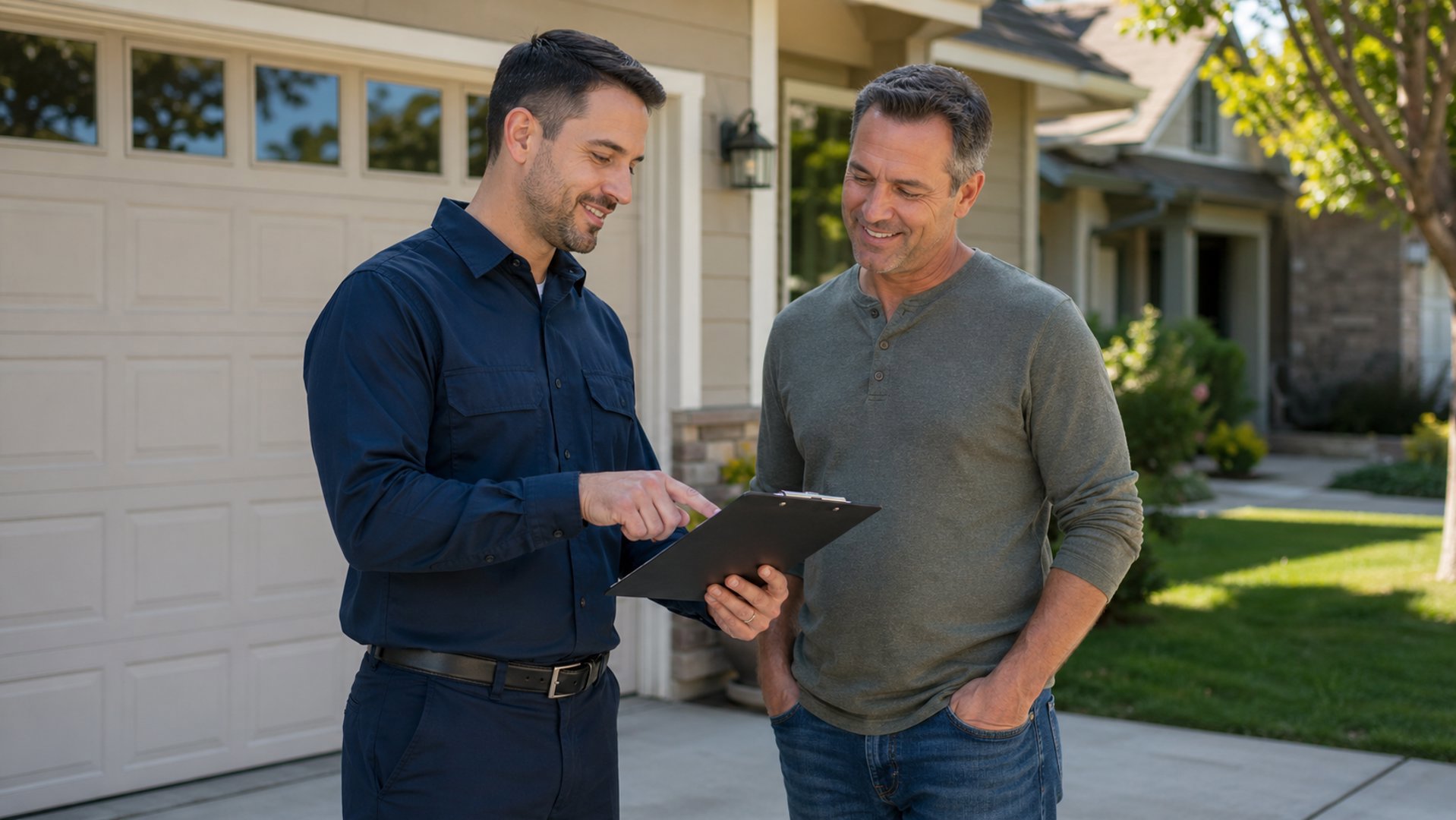 Foundation repair specialist reviewing inspection findings with a homeowner