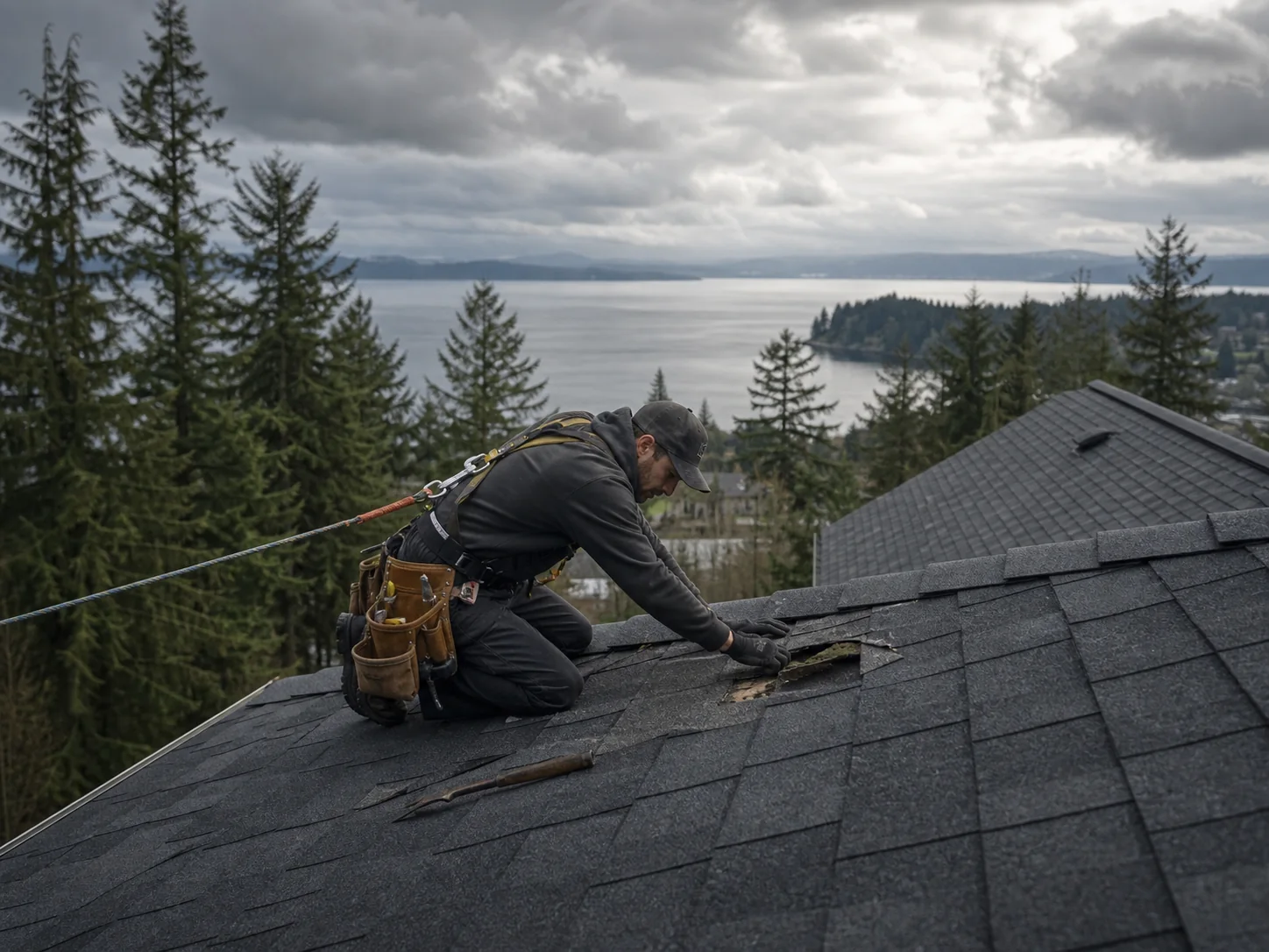 Roofing professional at work