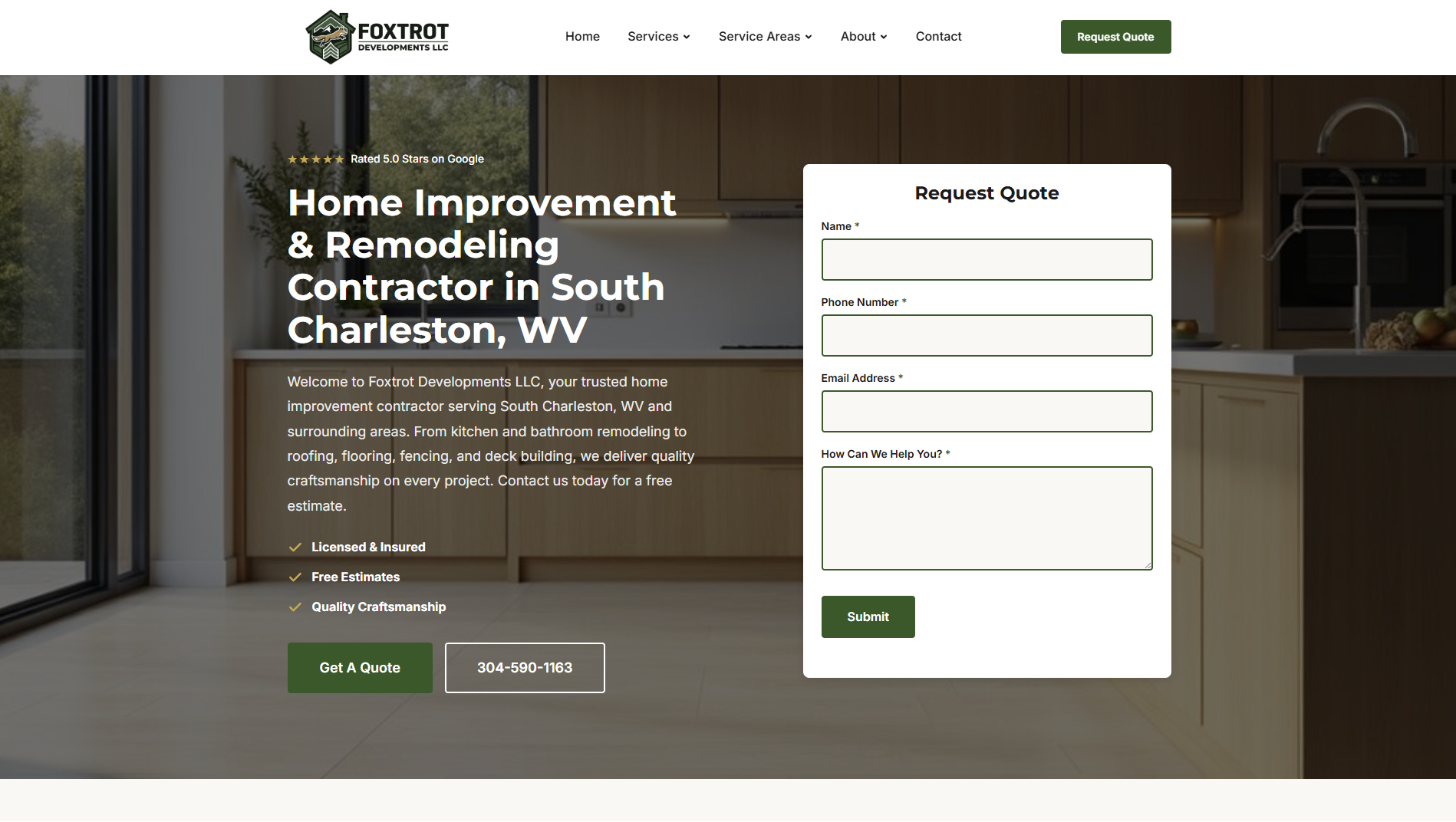 Screenshot of the Foxtrot Developments website homepage